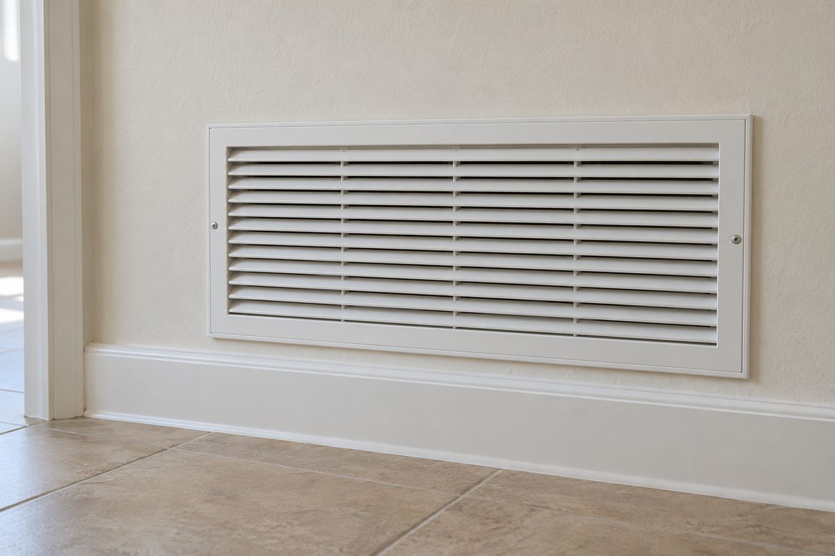 Residential return-air grille with its panel closed